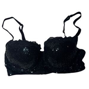 Aerie Limited Edition Black Sequin Lace Balconette Bra. Size 34 D.